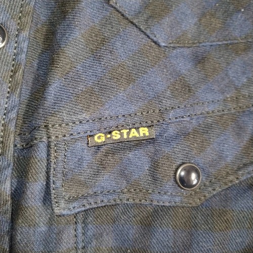 G Star Raw Shirt Mens S Blue Black Check Tailor Heavy Flannel Pearl Snap Western - Picture 8 of 20