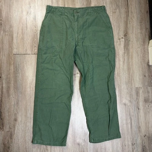 VTG US Military OG 107 Trousers 38x29 Green 1970 Vietnam Cotton Sateen Pants