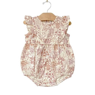 City Mouse Studio Pastel Peach Floral Baby Girl Romper