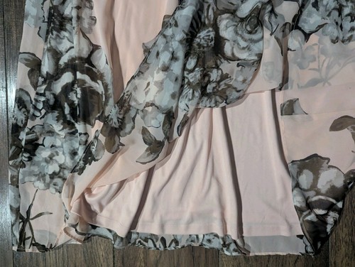 Coldwater Creek Blush Pink & Gray Floral Print Chiffon Overlay Maxi Dress Sz 16 - Picture 8 of 17