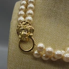 Vintage KJL For Avon Necklace Lion Head Clasp Simulated Pearl Rhinestone Eyes
