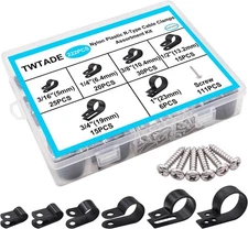TWTADE 222PCS Black Cable Clamps Assortment Kit,Nylon Plastic R-Type 6 Sizes 3/1