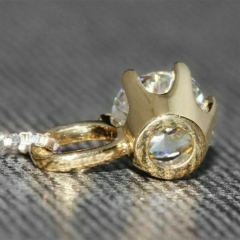 2Ct Round Cut VVS1/D Diamond Solitaire Pendant 14K Yellow Gold Finish Free Chain - Image 4 of 4