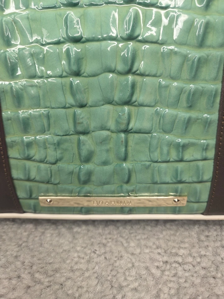 Bolso Cartera BRAHMIN Dome Duxbury Cuero Crema con Acento Azul Verde Cocodrilo  Foto 3 de 4