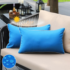 Royal Blue Outdoor Lumbar Pillow Covers 12X20 Waterproof Set of 2, Lake Blue Spr