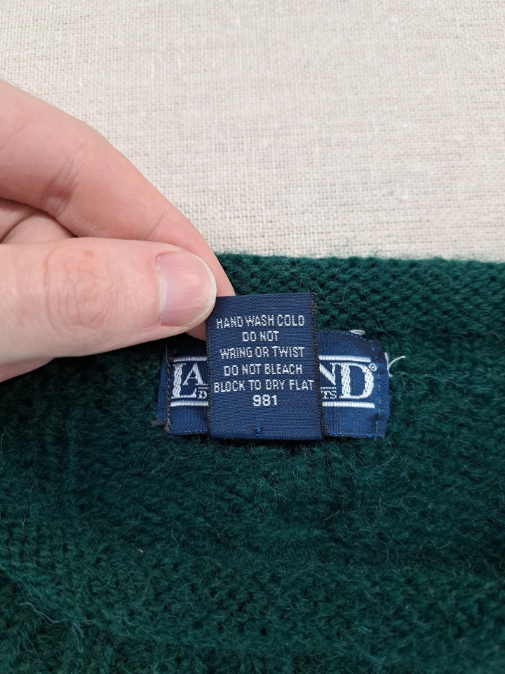 Vtg Lands End Wool Sweater Mens XL Green Cable Knit Roll Neck England Fisherman - Image 4 of 4