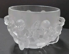 Lalique France Large Crystal Centerpiece Bowl Luxembourg Design W Cherub 12.5"