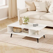 GOFLAME Wood Coffee Table, 2-Tier Mid Century Modern Center Table