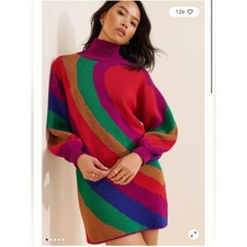 FARM RIO RAINBOW WILD HEARTS SWEATER DRESS, SZ XS