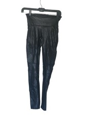 Spanx Black Faux Leather Moto Leggings Slimming Edgy Modern Sz Small Leggings