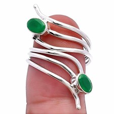 Adjustable - Natural Green Onyx 925 Sterling Silver Ring s.6 Jewelry R-1409