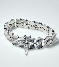 Vintage MONET Silver Tone Textured & Polished Link Bracelet w/Safety Chain 7.50"