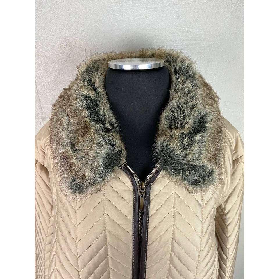 Abrigo acolchado dorado Charter Club para mujer LATTE y cuello de piel talla 3X nuevo con etiquetas Foto 3 de 4
