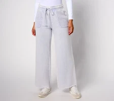 Peace Love World Women's Pants Sz L French Terry Crochet Ankle Pant Gray A683893