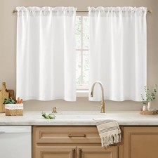 Non-See-Through Privacy Sheer Kitchen Curtains 30"W x 36"L Pack of 2 White