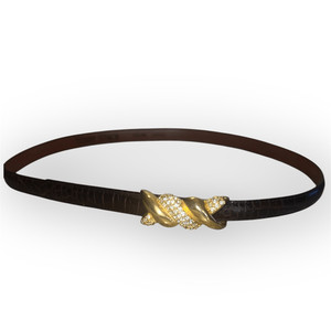TERRY STACK Black Croc Leather Belt Gold Removable Buckle Women M Concitor Croc Pattern BLACK Color Crocodile Bonded Leather  main image 4