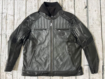 Harley Davidson Men's Reversion Black Grey Leather Jacket Hoodie