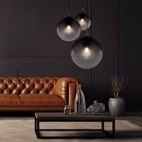 HäNgeleuchte Pendellampe Esszimmerleuchte Glaskugel Rauchfarben 3 Flammig 120 Cm