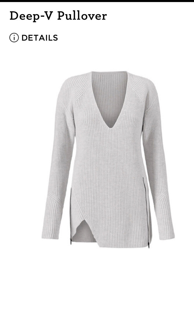 Cabi Deep V-Neck Sweater Gray #3531  Side-Zipper Accent, Size M