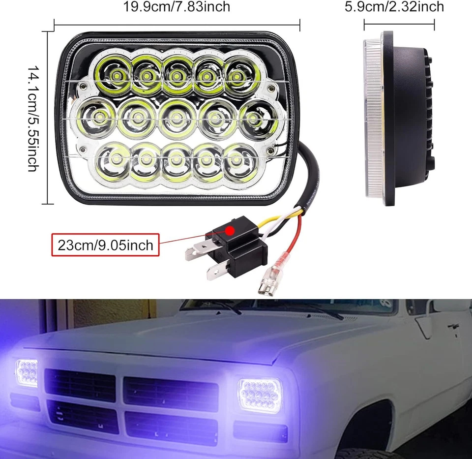 Fit Chevy Malibu 1978-1981 El Camino Pair 5X7" 7x6"LED Headlights Hi-Lo Blue DRL - Image 3 of 4