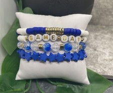 4 PC Boho Beaded Stackable 7  Plus Stretch Charm Bracelet Set Football B3108