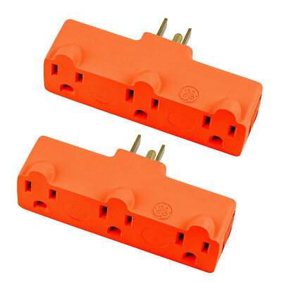 2 Pack - 3 Outlet Grounding Adapter Outlet Wall Plug Splitter Turn 1 to 3 Plug