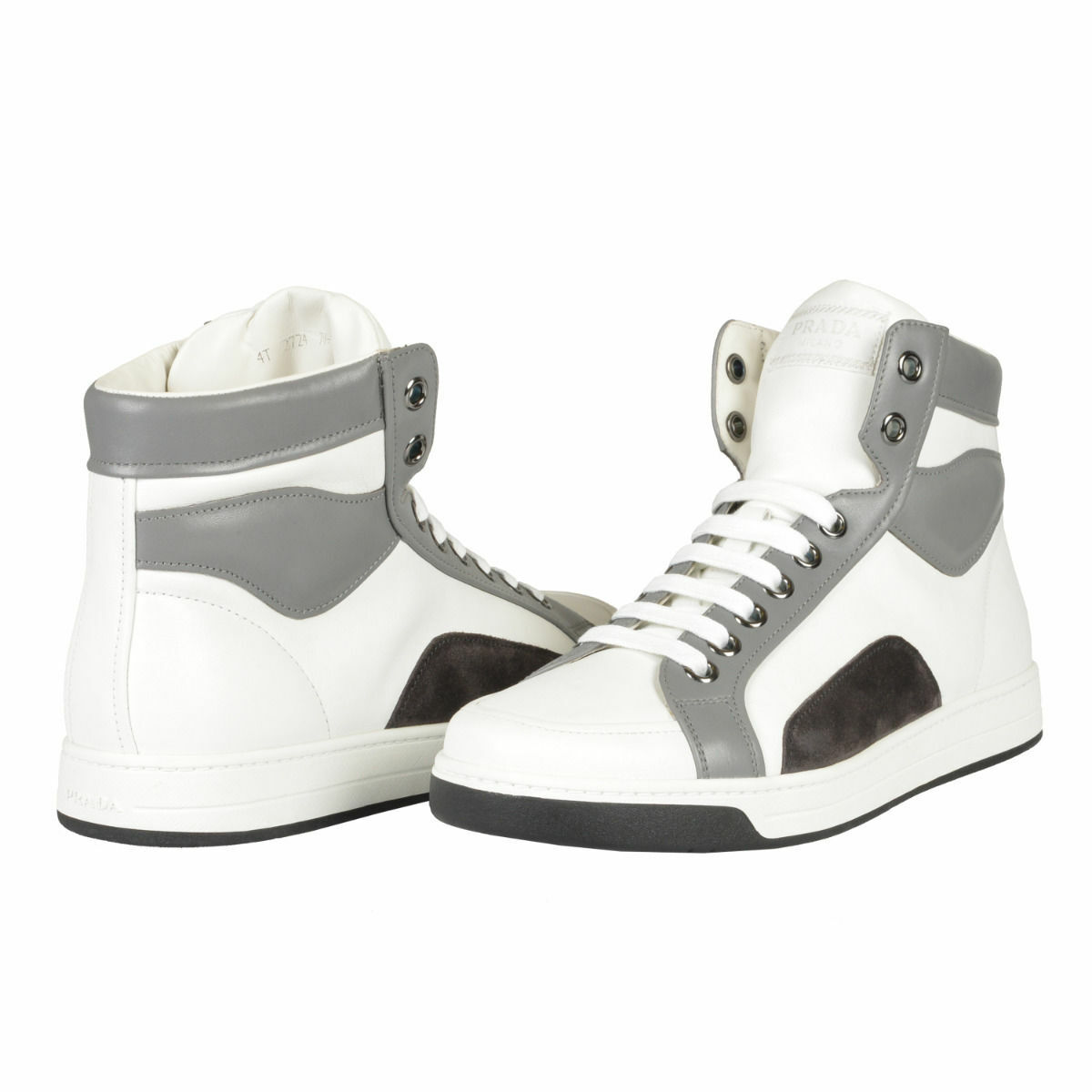PRADA 人気 レザー&シアリング high-top スニーカー Prada Leather White Hi Top Fashion Sneakers Shoes Sz 7 7.5 8