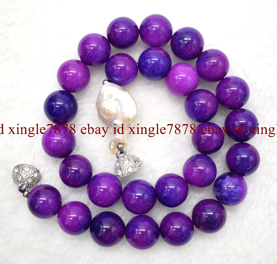 Bonito collar de perlas Keshi barrocas blancas y piedras preciosas Sugilita púrpura de 12 mm 16-28" Foto 4 de 4