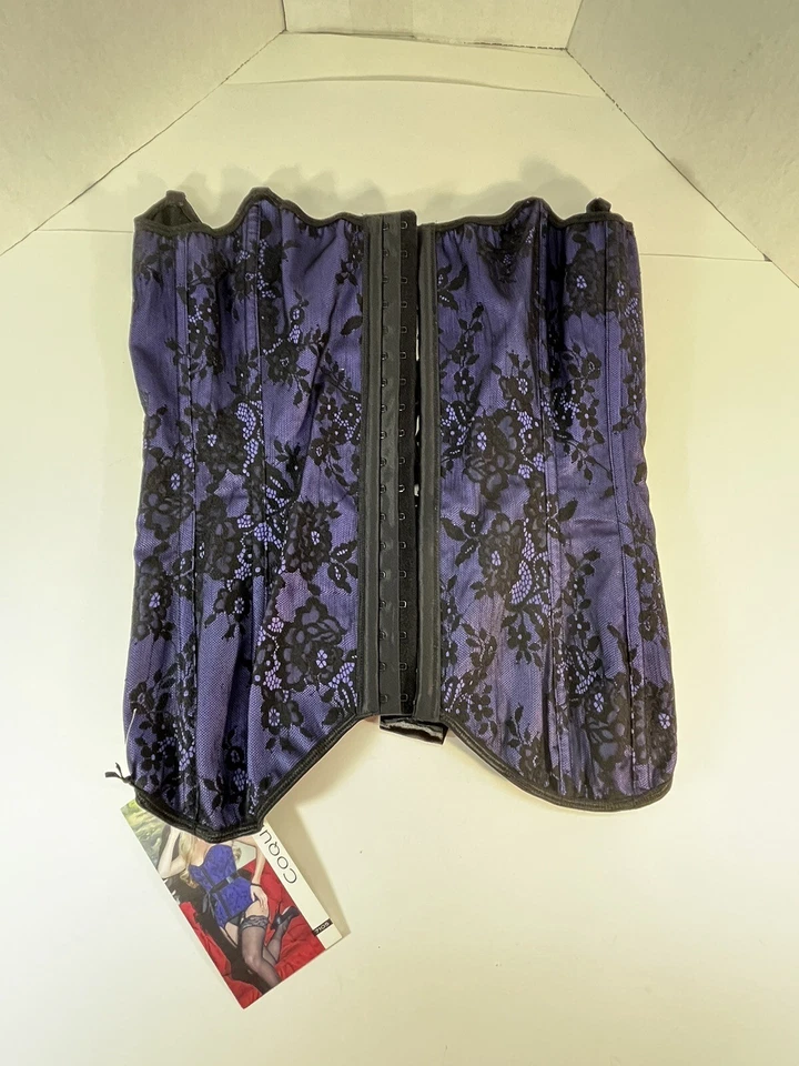 Corsé deshuesado de metal púrpura y negro Coquette talla mediana 7105 Foto 2 de 3