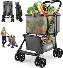 Folding Shopping Cart for Groceries(80lbs) Multifunctional Collapsible Cart