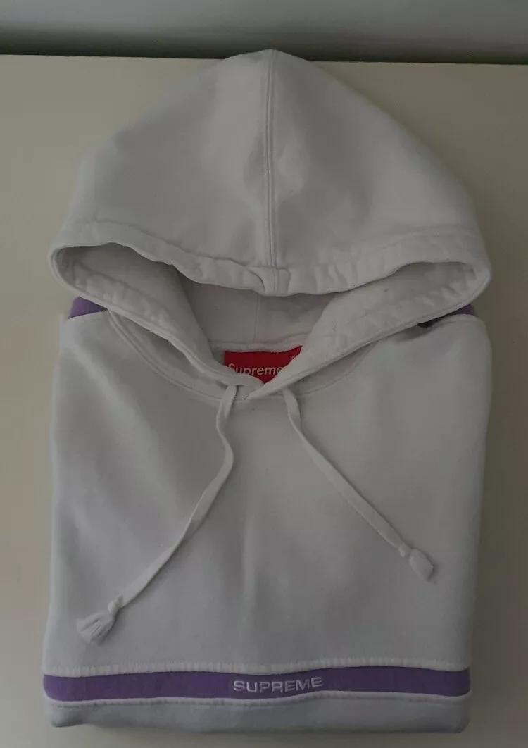 SS20 Supreme Aufwärmen Weiß Kapuzenpulli Größe M Kapuze Lila