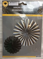 Paper Fan Rosette Flower Pinwheels Black Gold White Hanging Party Decorations