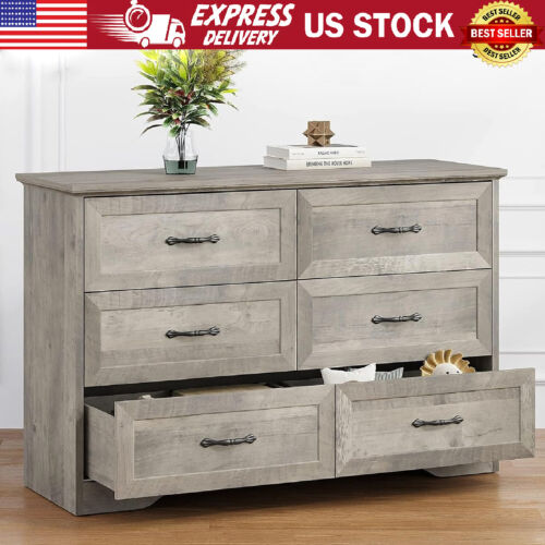 Bedroom Dresser Storage 6 Drawers Wooden Dresser Chest of Drawers Furniture Grey