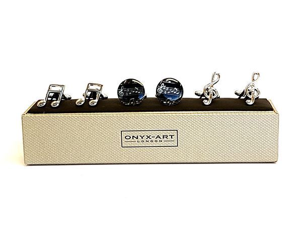 Music Notes Cufflinks Gift Set 3 Pairs by Onyx Art - Music Gift for Student