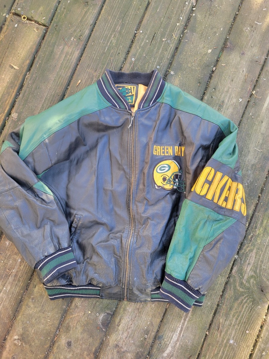 Carl Banks Green Bay Packers レザージャケット VTG G3 G-III Carl Banks Green Bay Packers 100% Full Genuine
