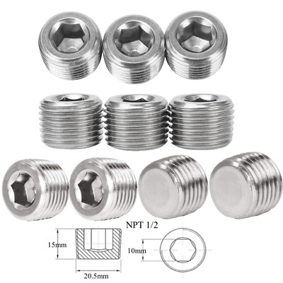 10pcs Thread Socket Pipe Plug STAINLESS STEEL PLUG ALLEN HEAD 1/2'' NPT PIPE