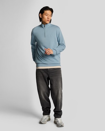 Lyle & Scott "ML2258TON" Tonal Eagle Superfine Quarter Zip Sweat - Sky - Picture 2 of 5