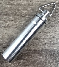 Vintage silver toned aluminum medical pill holder keychain