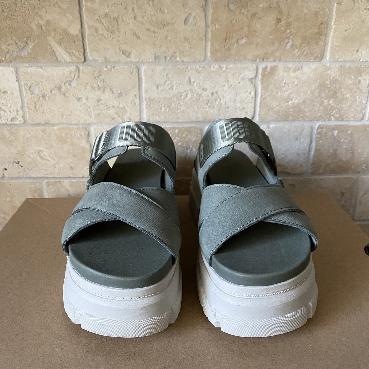 UGG Ashton Slide Gray Green Leather Logo Platform Sandals size 10 Amazon.com | UGG Women main image 4