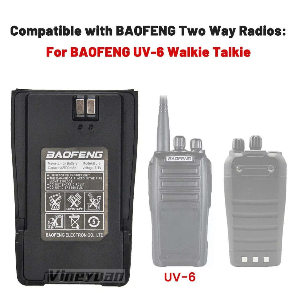 12PC Original BL-6 2000mAh Li-ion Battery for BaoFeng UV-6 Radio Walkie Talkie - Image 2 of 4