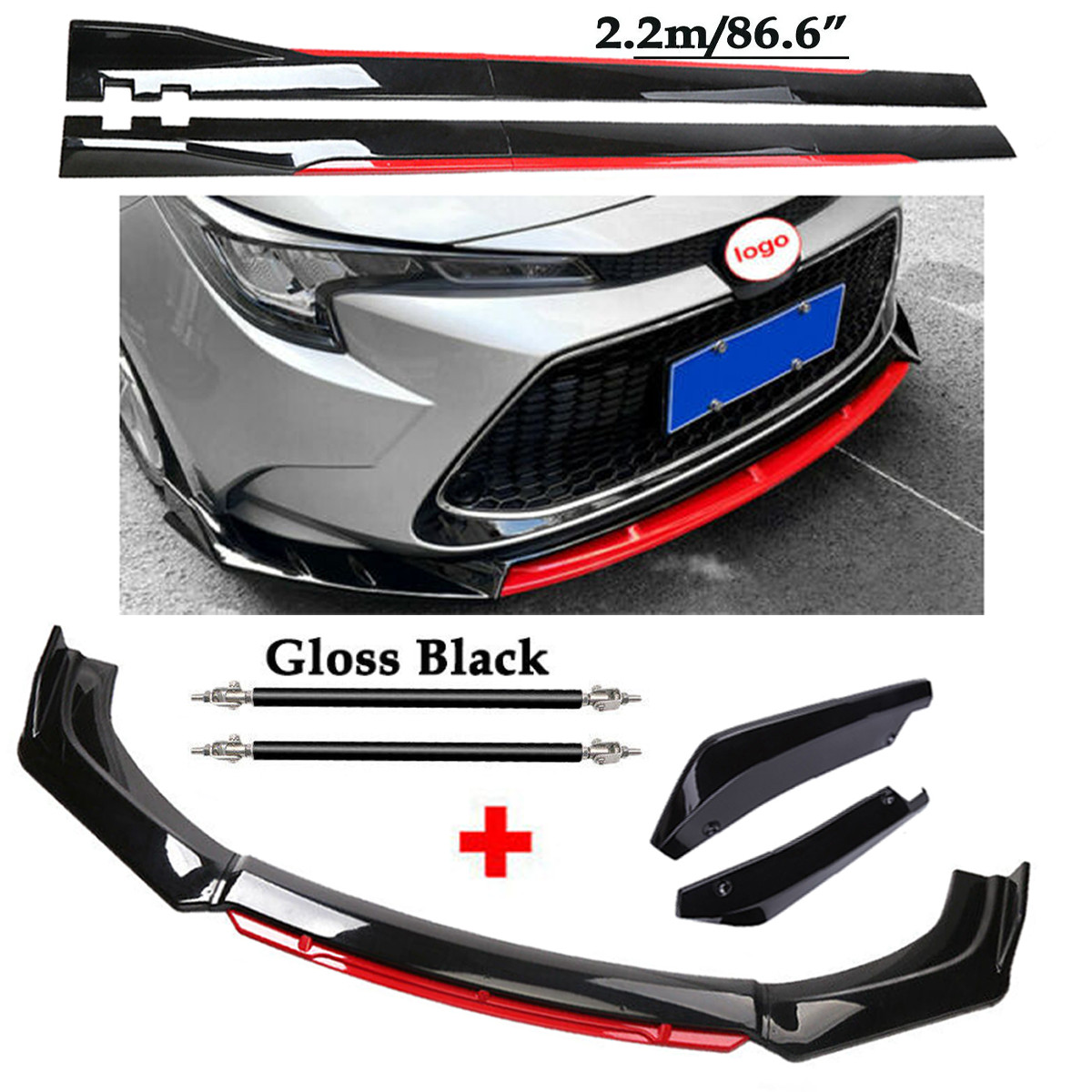 Front Bumper Lip For 2014-2016 Toyota Corolla S - Gloss Black ABS Spoiler