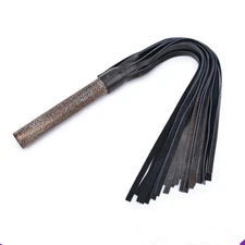 55cm Long Faux Leather Whip Bronze Flogger Handle Tassels Restraint Fun Roleplay
