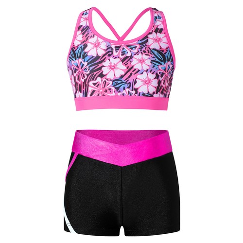 UK 2Pcs Kids Girls Printed Swimsuit Bikini Set Crop Top Vest and Shorts Outfits - Picture 45 of 127