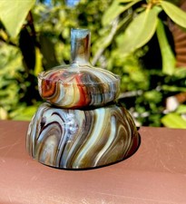 ANDY DAVIS Glass Art Spinning Top  Base Slag Swirl Collector Hobby Monogram