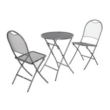 Cafe Latte Folding Metal Bistro Set for 2 Mesh Table and Chairs for Garden Patio