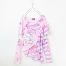 Gloomy Bear Goth Emo Punk Pink & Purple Punk Raver Shredded Top Small, S