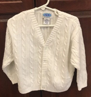 Nick Nack Patty Wack Toddler s 3T White Cable Knit Cardigan Sweater Cotton Blend