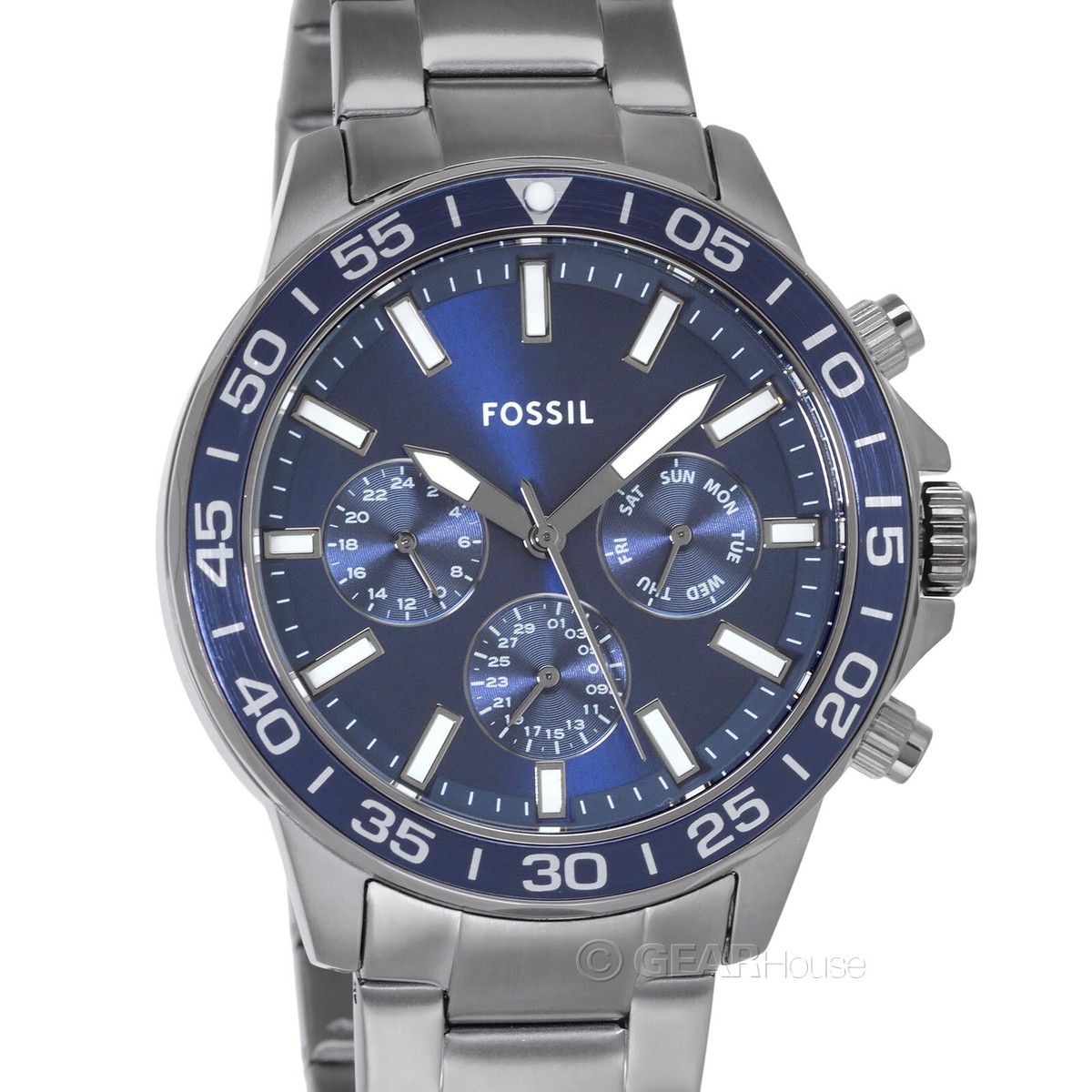 FOSSIL Bannon Mens Multifunction Watch, Blue Dial Date Gray 