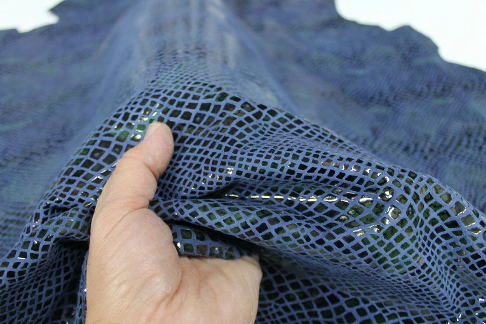 SNAKE PRINT ON BLUE Italian Goatskin Goat leather skins 6-9sqf 0.7mm #A6916 - Image 4 of 4