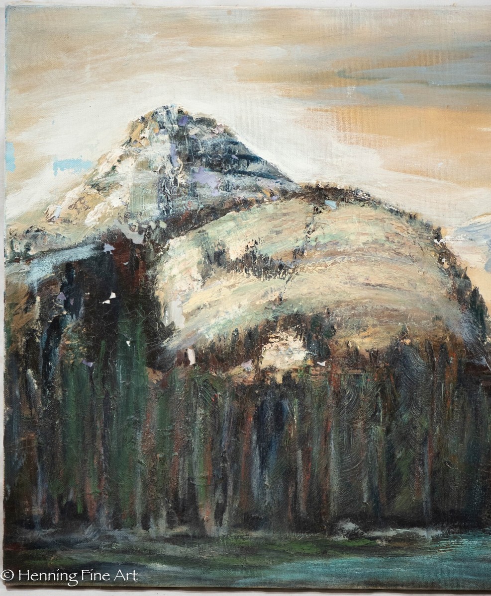 Beautiful Vintage Oil Painting Rocky Mountain Landscape by